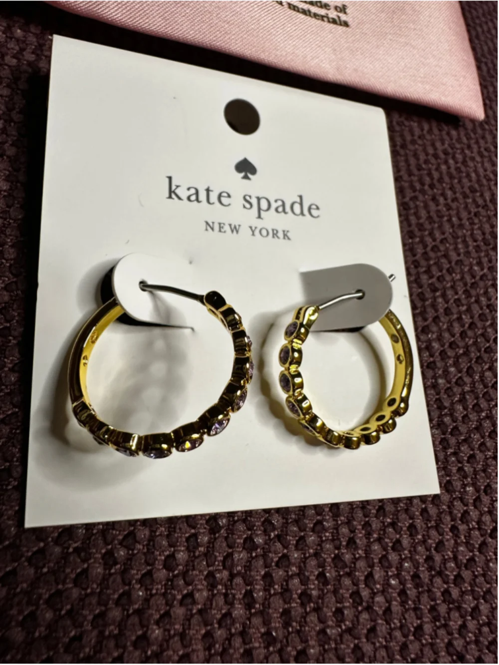 Kate Spade Gold Hoop Earrings with Purple Stones